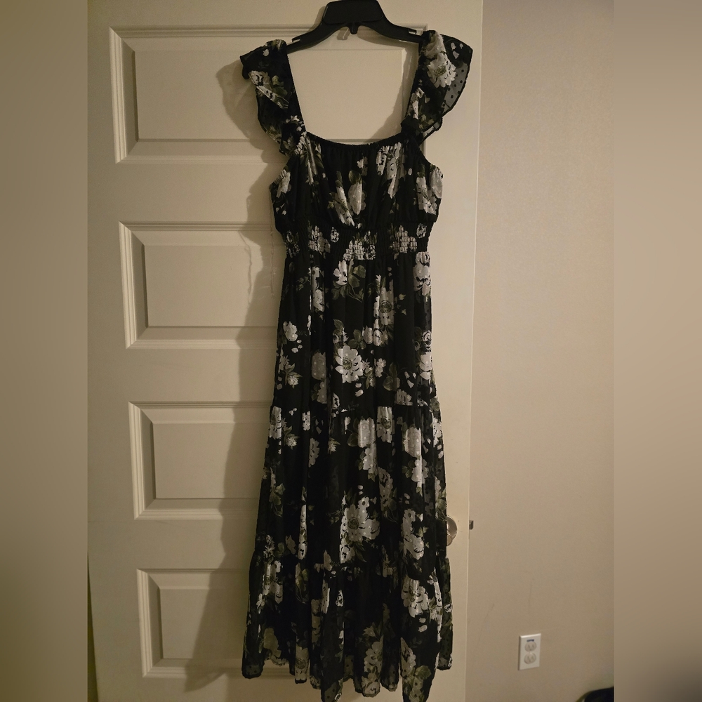 Floral Black and White Dress
